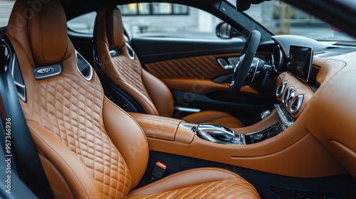 Interior of a luxury car with leather seats