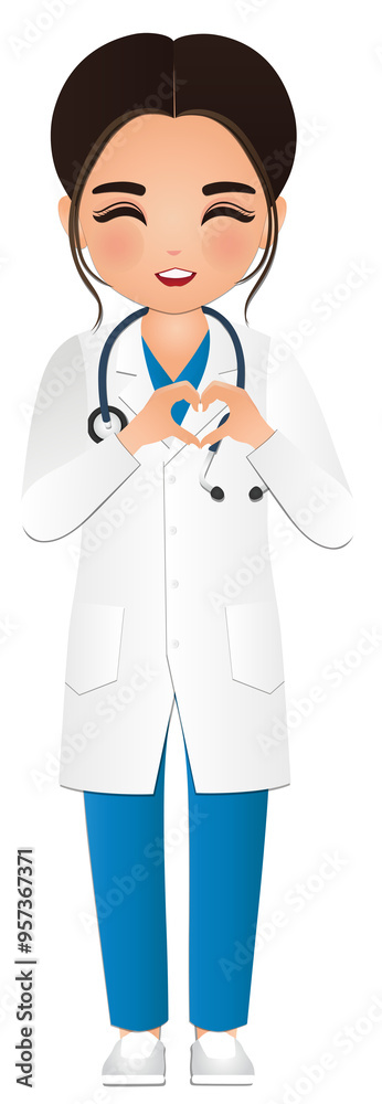 Cute cartoon woman in doctor uniform with different acting character Cute cartoon woman in doctor uniform with different acting character