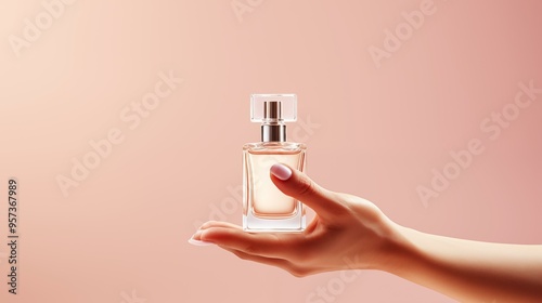 close up of hand holding a perfume bottle