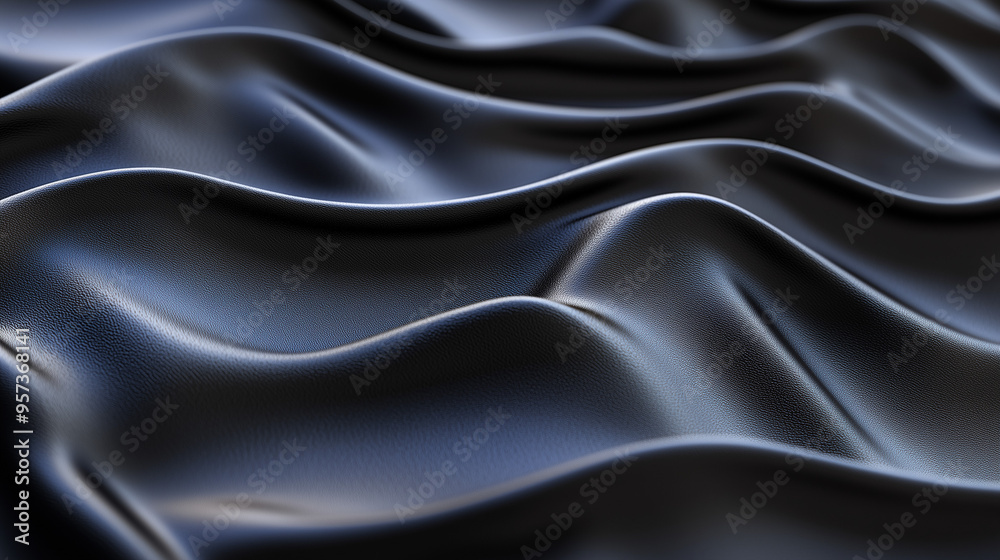 Sleek Black Leather Fabric with Flowing Waves, Modern and Minimalist Sleek Black Leather Fabric with Flowing Waves, Modern and Minimalist