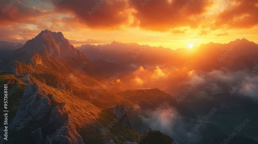 Fototapeta premium Majestic mountain landscape during sunset