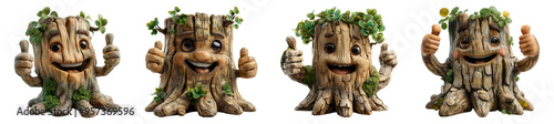 tree character icon set with ok finger symbol, isolated on transparent background, generated ai