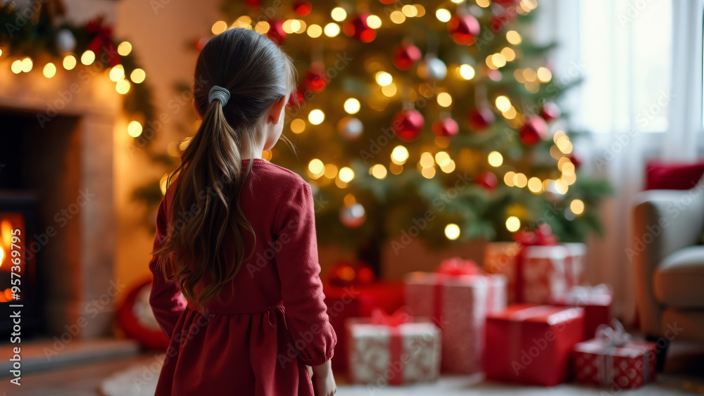 woman decorating christmas tree in the living room woman decorating christmas tree in the living room