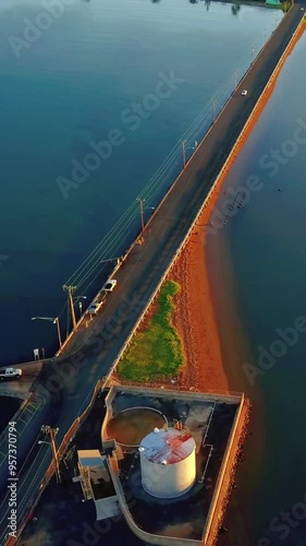 Aerial over the Kaunakakai Wharf, Molokai, Hawaii. photo