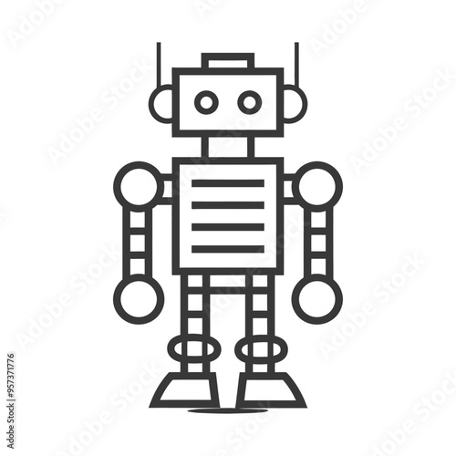 Black and White Line Drawing of a Simple Robot