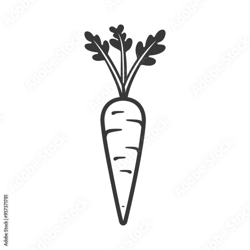 Black and white line drawing of a single carrot