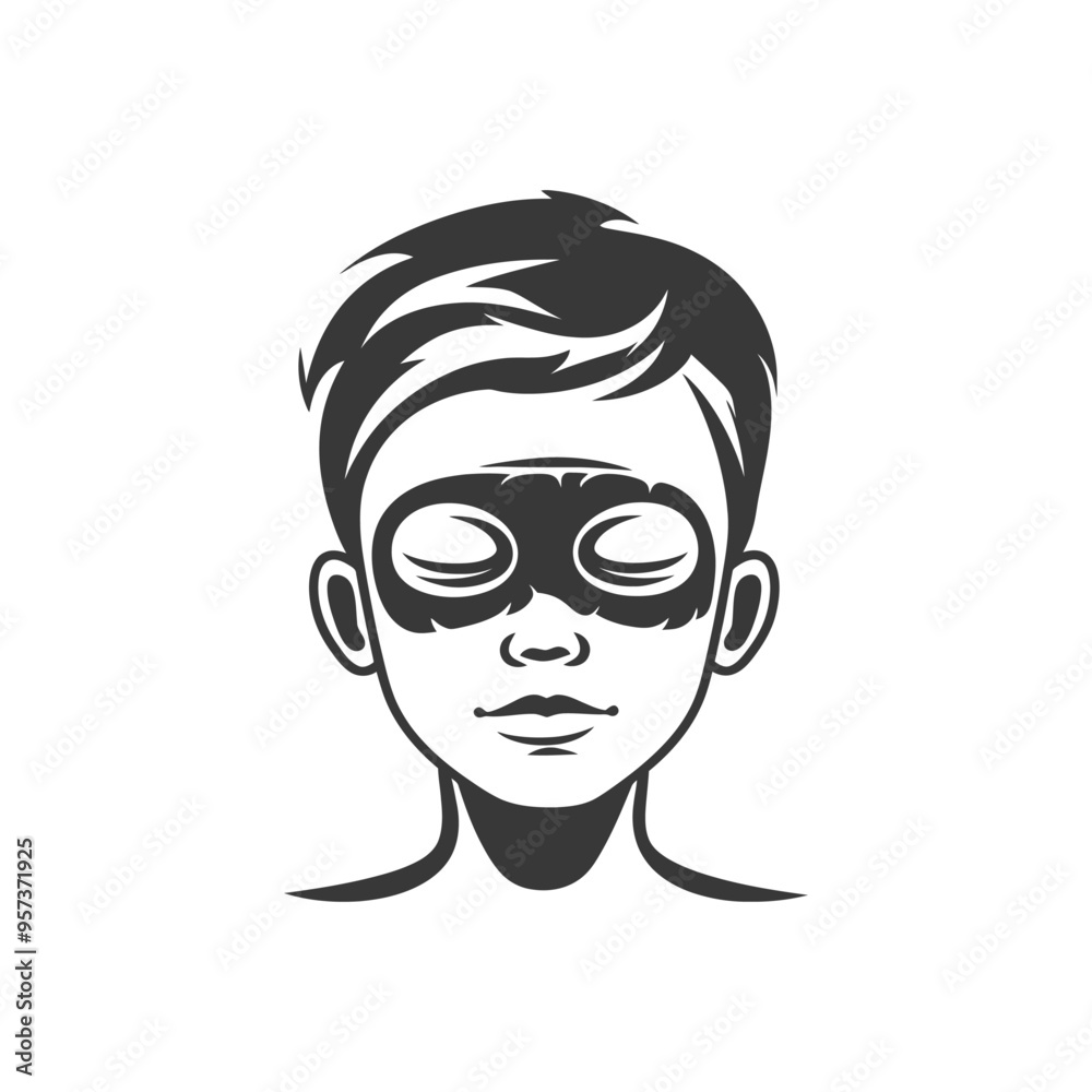 A stylized illustration of a persons face with closed eyes and a mask
