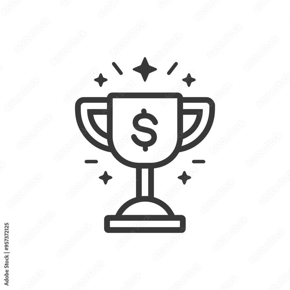 A trophy with a dollar sign inside and stars around it A trophy with a dollar sign inside and stars around it