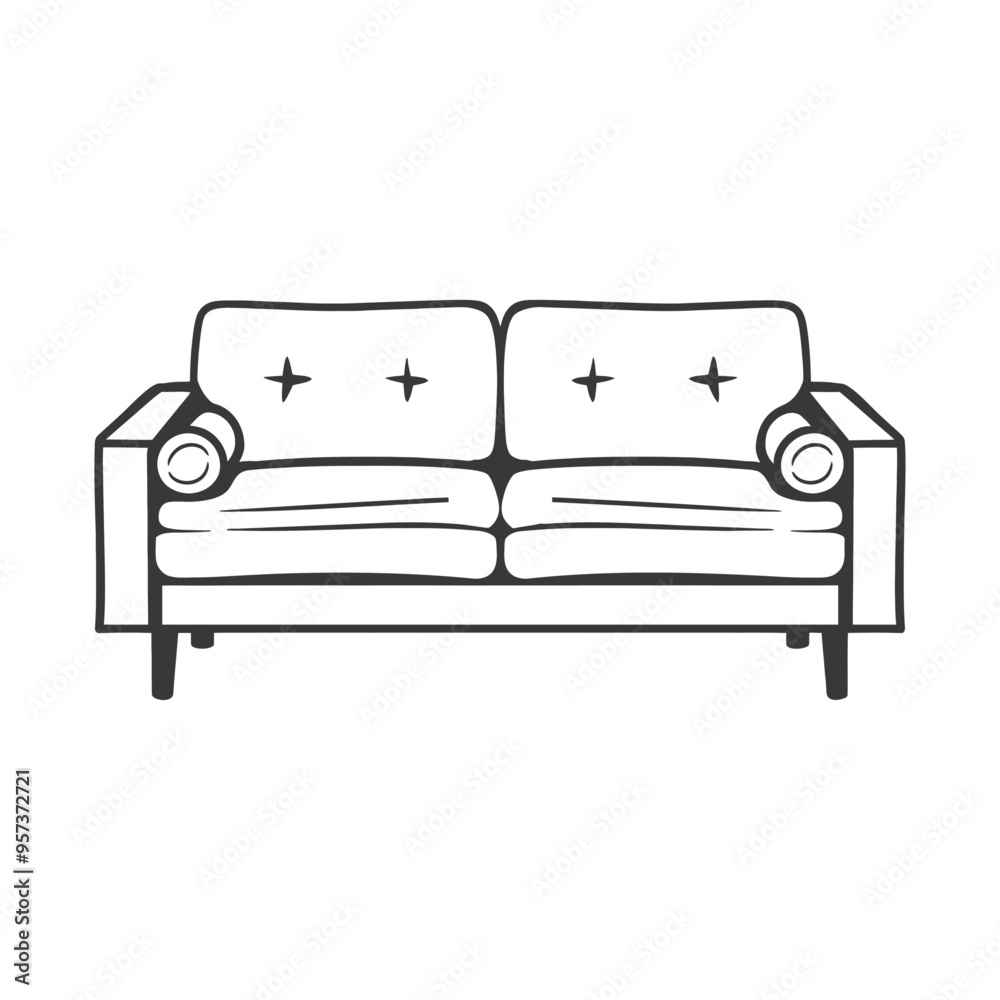 Black and White Line Drawing of a Modern Sofa Black and White Line Drawing of a Modern Sofa