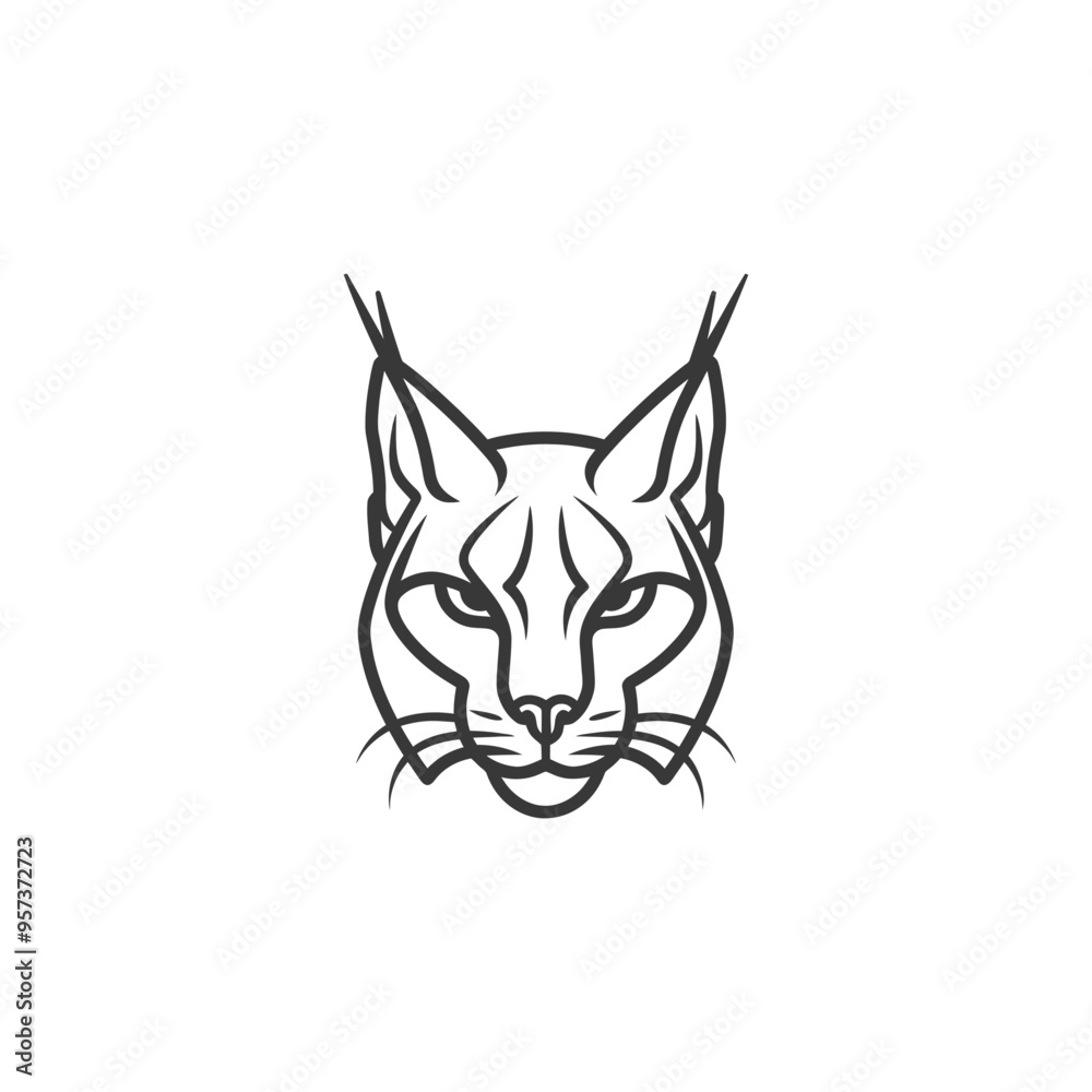 Black and White Line Drawing of a Lynxs Head Black and White Line Drawing of a Lynxs Head