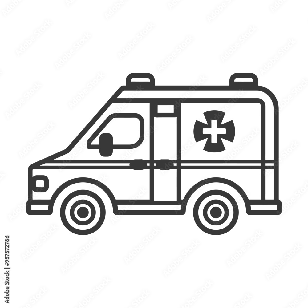 Black and white line drawing of an ambulance Black and white line drawing of an ambulance