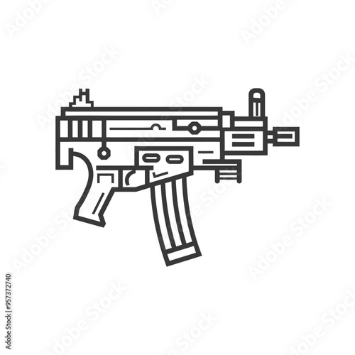 Black and white line drawing of a modern assault rifle