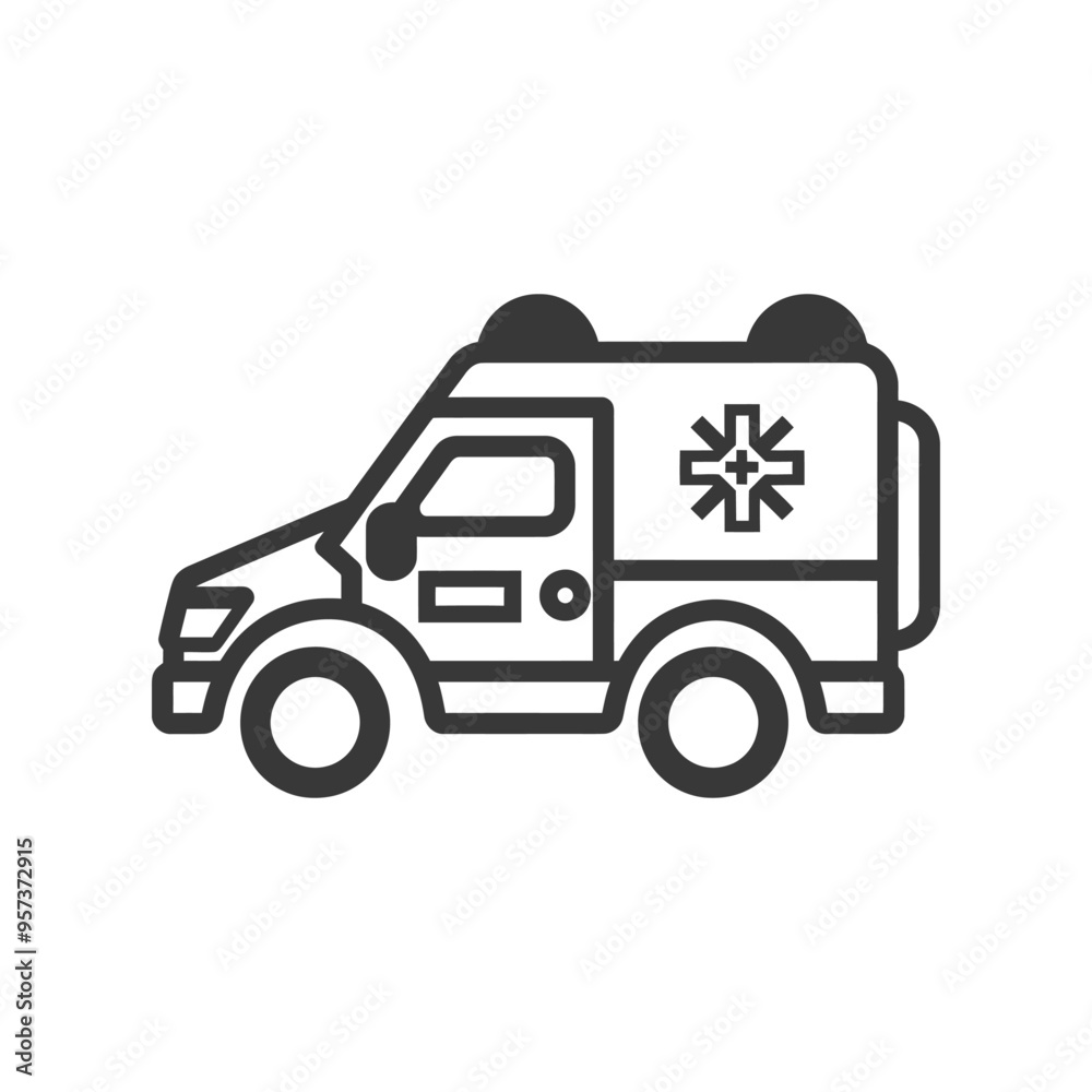 Black and White Line Drawing of an Ambulance Black and White Line Drawing of an Ambulance