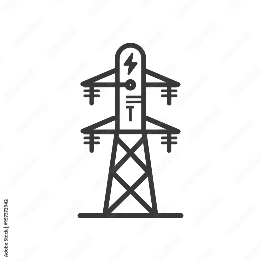 Black and White Line Drawing of an Electrical Power Transmission Tower Black and White Line Drawing of an Electrical Power Transmission Tower