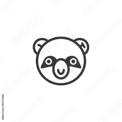 Black and White Line Drawing of a Panda Bear Face