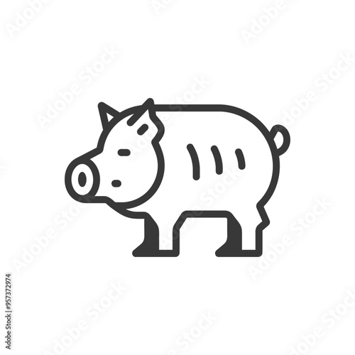 Black and White Line Drawing of a Pig