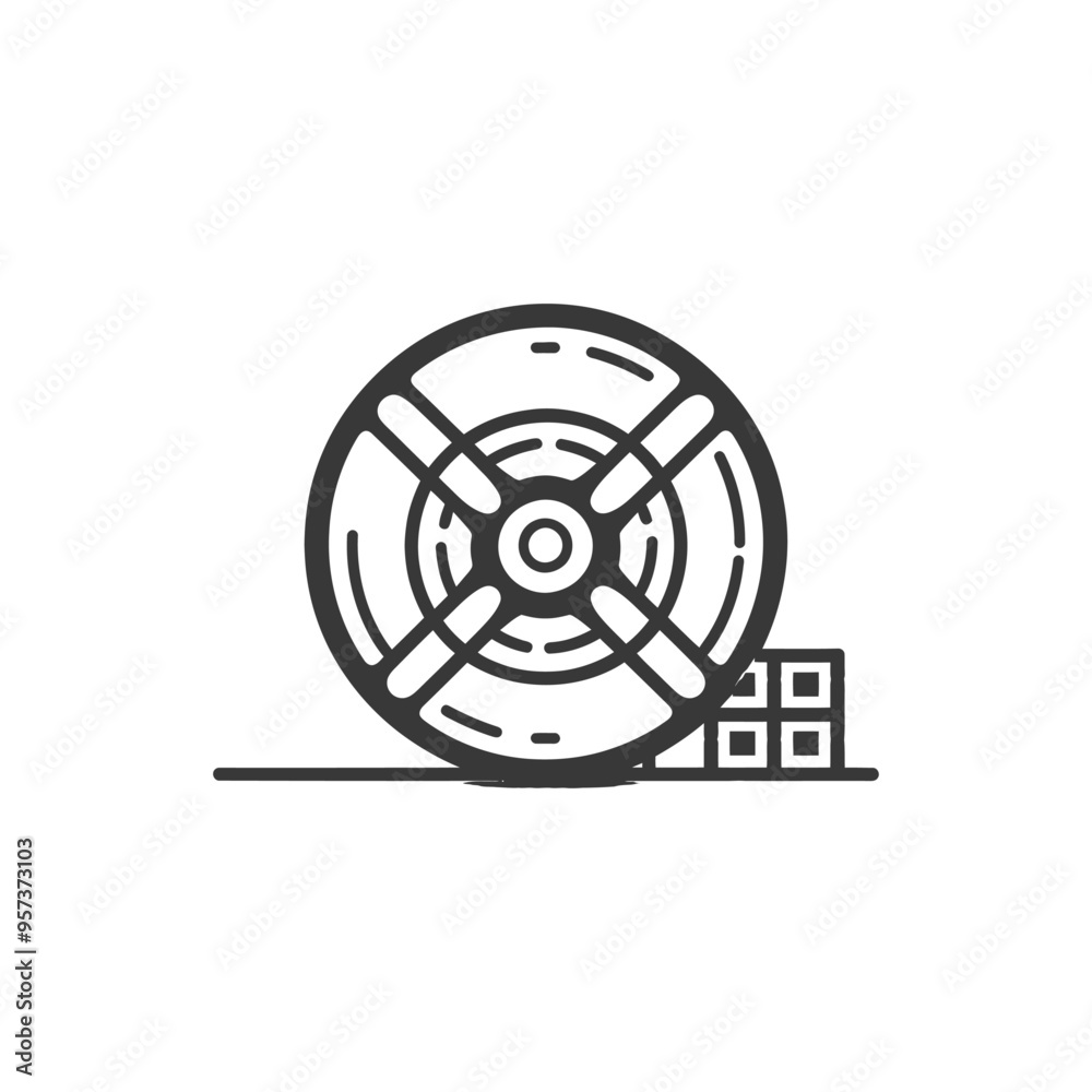 Black and White Line Drawing of a Reel of Film Black and White Line Drawing of a Reel of Film