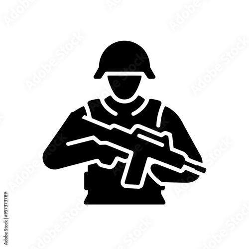 A soldier with gun in black colour with white background