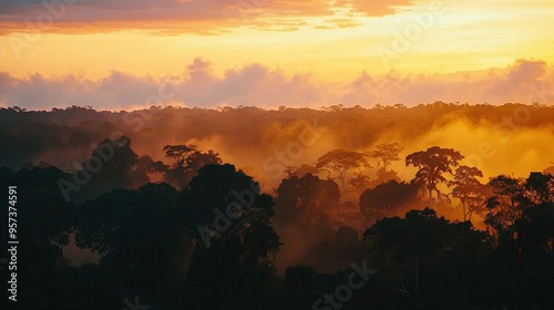  The sun sets behind trees, causing clouds to blow and trees in the foreground to silhouette