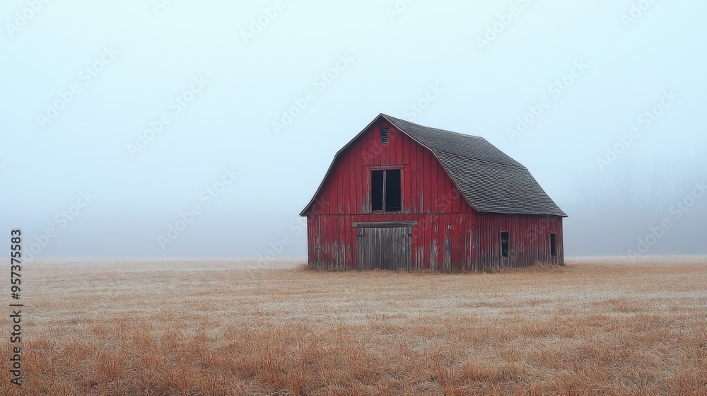 Obraz premium Rustic barn in a wide-open field