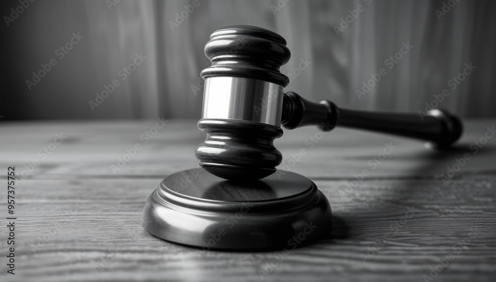 Wooden judge's hammer on a stand