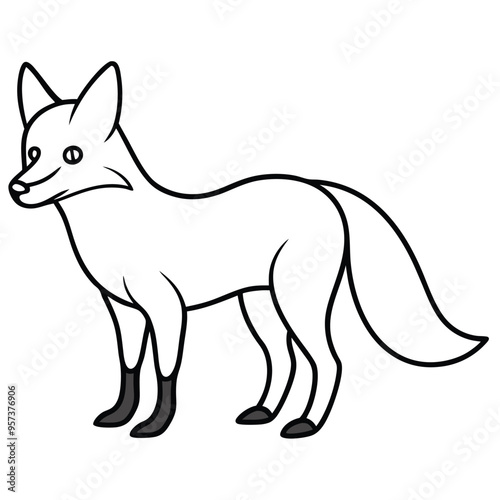 Silhouette Black Fox Line Art Vector Illustration.