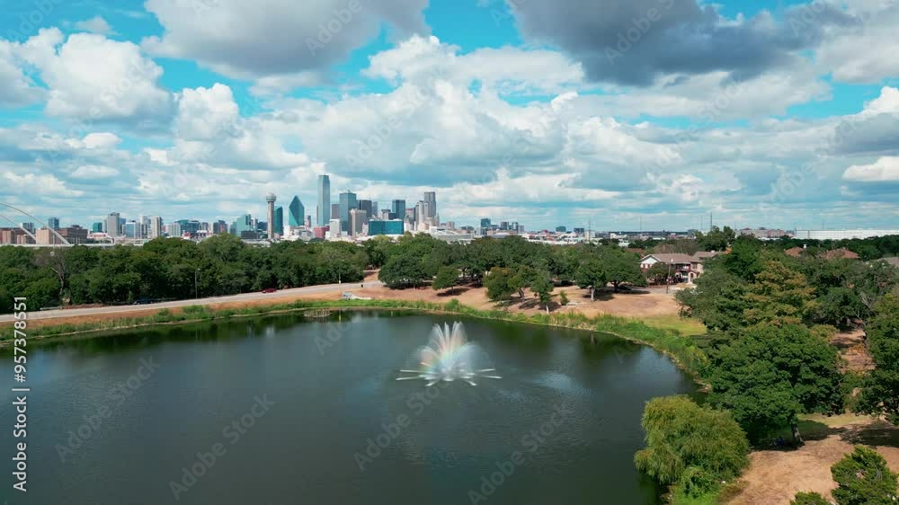 Aerial of Oak Cliff Neighborhood and Dallas Texas Skyline Aerial of Oak Cliff Neighborhood and Dallas Texas Skyline