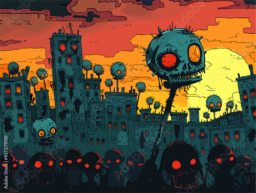 Zombie Horde Ravages City: A Cartoonish Tale of Terror and Resilience