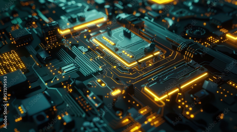 Abstract Circuit Board with Glowing Lines Abstract Circuit Board with Glowing Lines