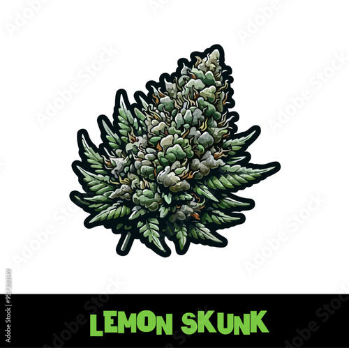 Vector Illustrated Lemon Skunk Cannabis Bud Strain Cartoon