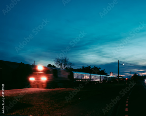 Train Arriving at Dusk