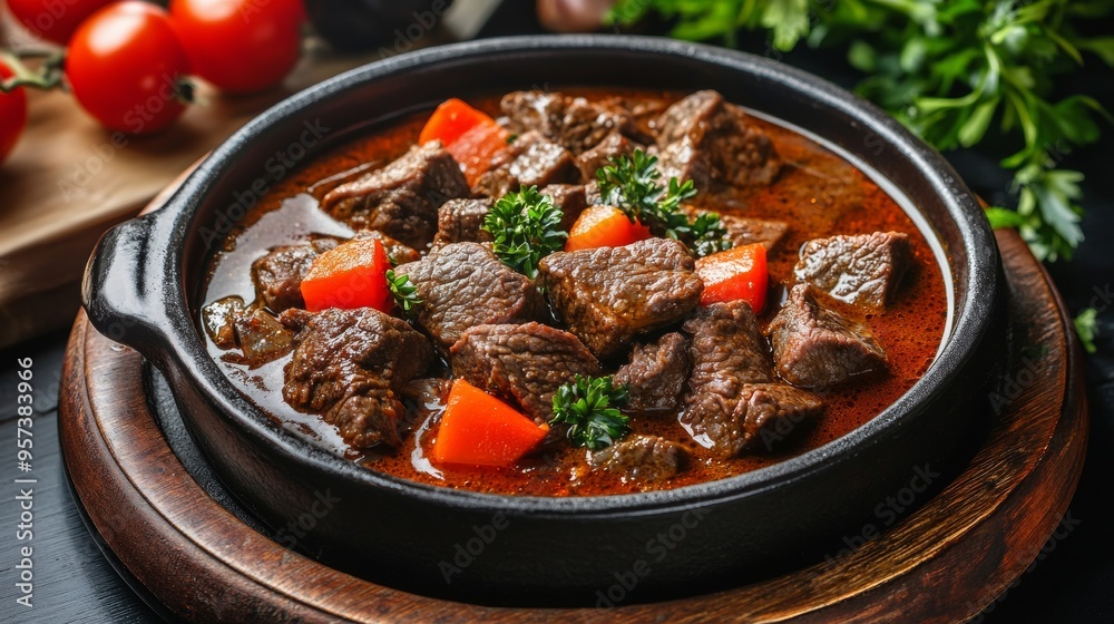 The national cuisine of Hungary: Beef in Hungarian. The national cuisine of Hungary: Beef in Hungarian.