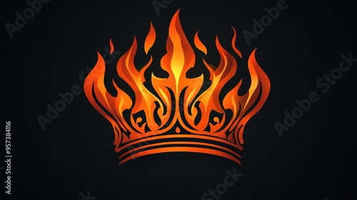 Monochromatic Orange and Black Stylized Crown with Flames photo