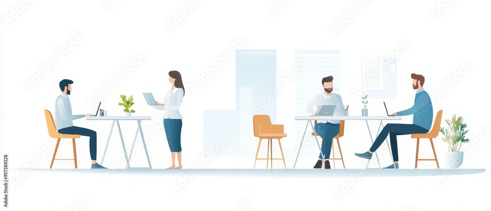 An office setting where employees are collaborating on a project, with an emphasis on endurance and innovation An office setting where employees are collaborating on a project, with an emphasis on endurance and innovation