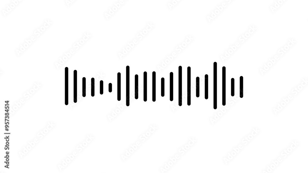 Black audio waveform on white. Abstract sound wave and audio waveform. Audio waves spectrum, equalizer, music, and sound visualization. Voice recording, audio waves spectrum, and frequency. Black audio waveform on white. Abstract sound wave and audio waveform. Audio waves spectrum, equalizer, music, and sound visualization. Voice recording, audio waves spectrum, and frequency.