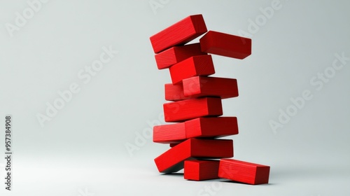 Stack of Red Blocks Collapsing in Minimalist Composition photo