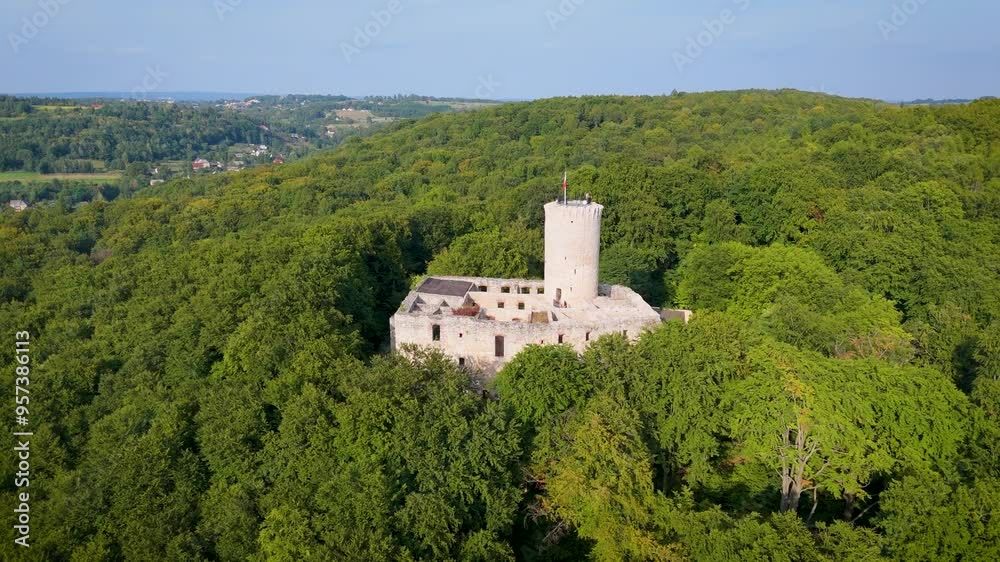 Lipowiec Castle in Babice, aerial shot Lipowiec Castle in Babice, aerial shot
