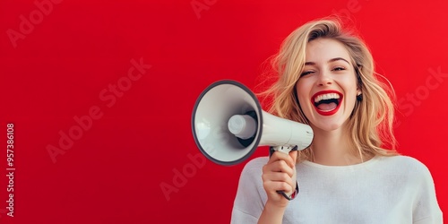 Happy woman announcing Black Friday offers photo