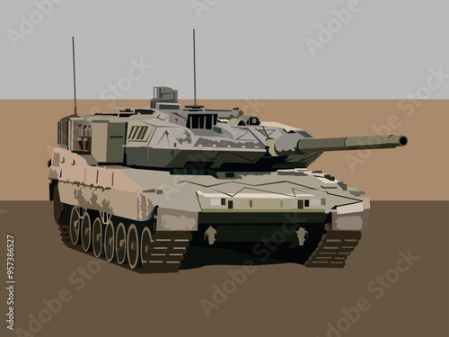Military tank in the desert. Vector illustration of a battle tank. To add a military touch to your designs