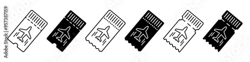 Airline ticket icon set. Linear and silhouette style.