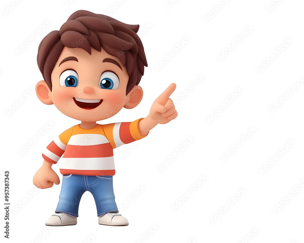 Cartoon Character Boy Pointing Hand at Empty Space, Isolated on a Transparent PNG Background Cartoon Character Boy Pointing Hand at Empty Space, Isolated on a Transparent PNG Background