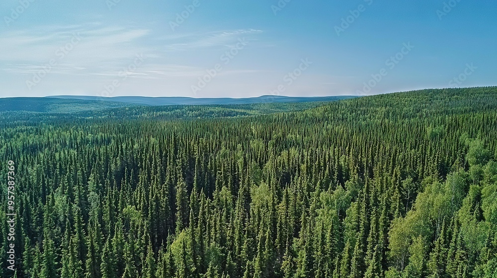 A dense grove of tall trees amidst a lush forest landscape, framed by majestic mountains and set against an azure backdrop of clear skies A dense grove of tall trees amidst a lush forest landscape, framed by majestic mountains and set against an azure backdrop of clear skies