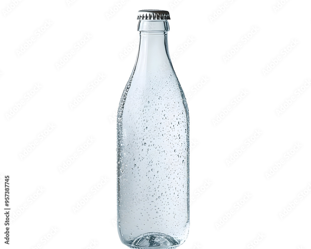 Chilled Bottle of Sparkling Water with Condensation Droplets, Isolated on a Transparent PNG Background Chilled Bottle of Sparkling Water with Condensation Droplets, Isolated on a Transparent PNG Background