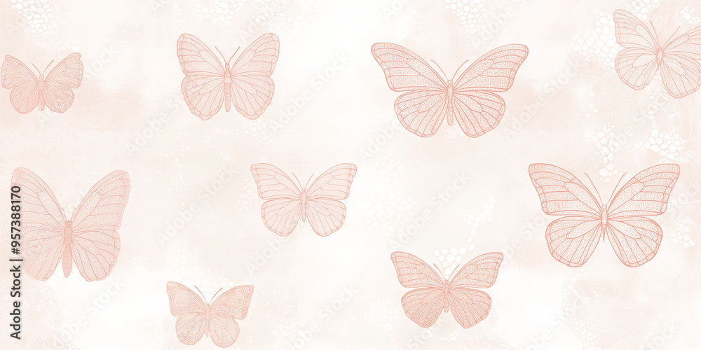 Fototapeta premium Minimal Butterflies Pattern: Rose Gold Motifs on Pastel Design 