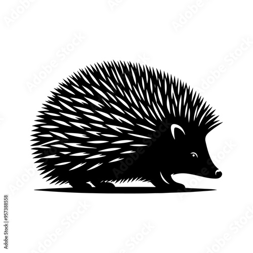hedgehog silhouette, vector black color silhouette 