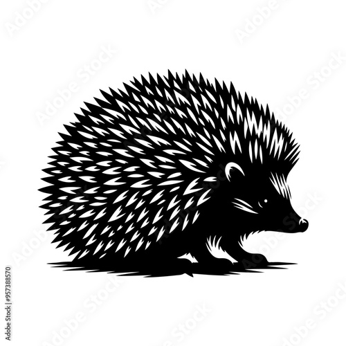 hedgehog silhouette, vector black color silhouette 
