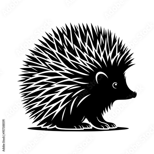 hedgehog silhouette, vector black color silhouette 