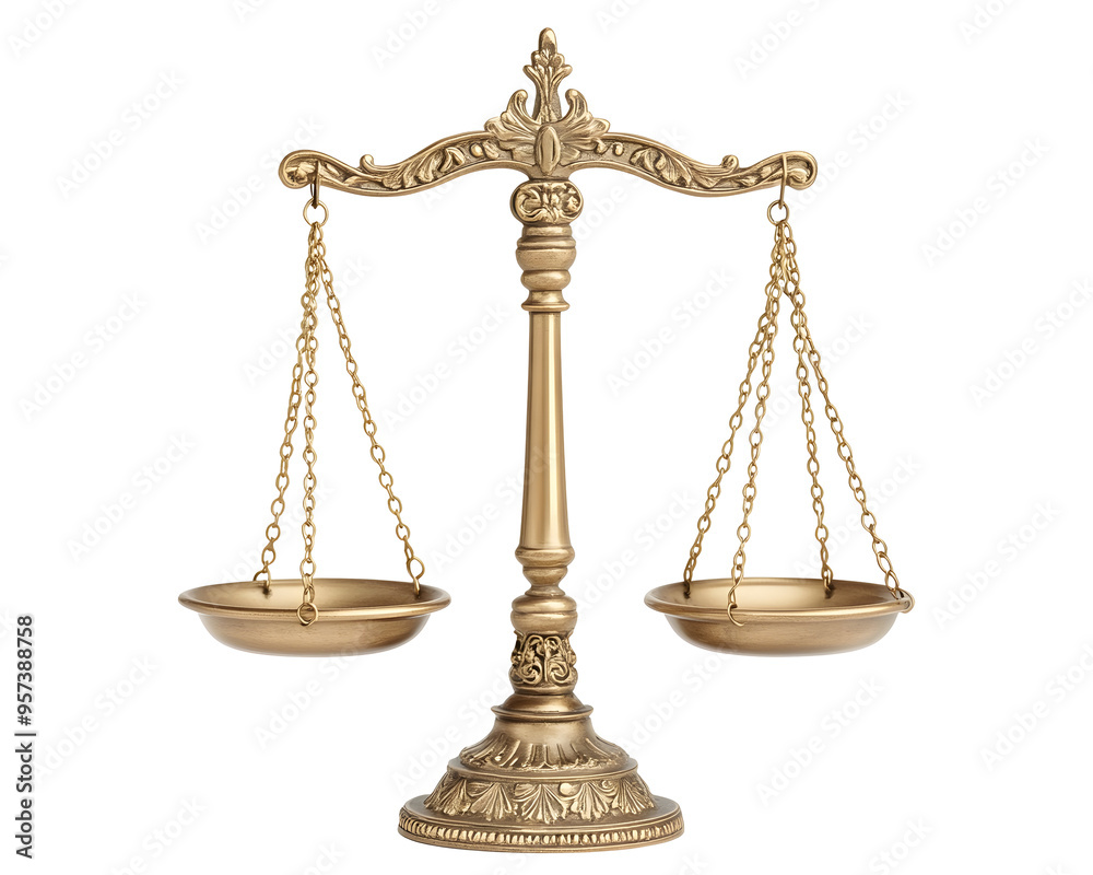 Golden Ornate Scales of Justice with Fine Craftsmanship, Isolated on a Transparent PNG Background Golden Ornate Scales of Justice with Fine Craftsmanship, Isolated on a Transparent PNG Background
