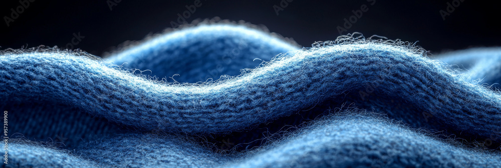 Close-up of soft blue fabric with a textured, wavy surface. Close-up of soft blue fabric with a textured, wavy surface.