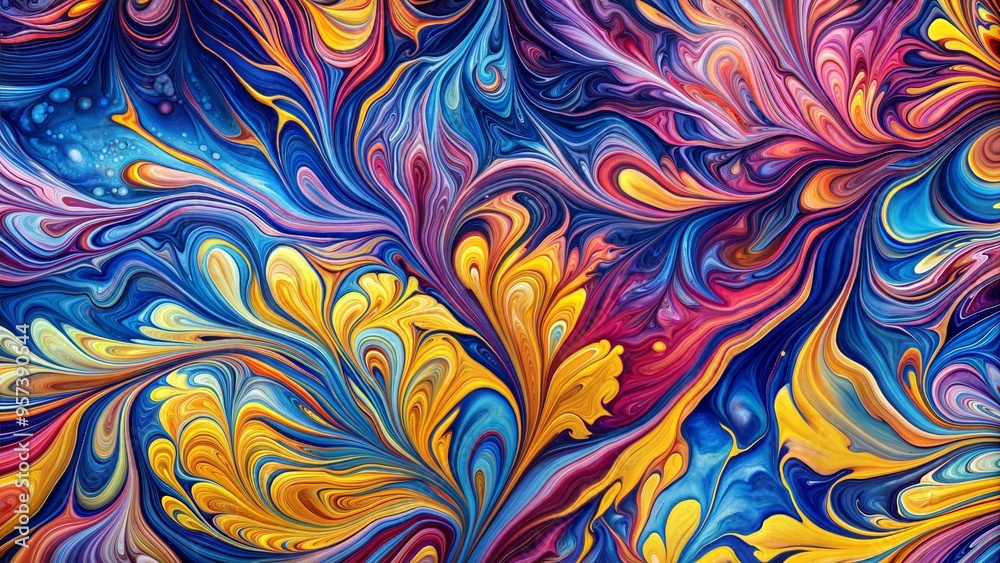 Colorful Ebru Art with Bold Swirling Patterns Colorful Ebru Art with Bold Swirling Patterns